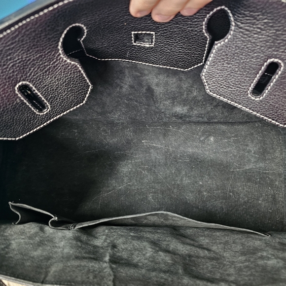 Black Leather Canvas Tote Padlock Bag Purse Designer Style Hand Shoulderbag - Picture 6 of 8